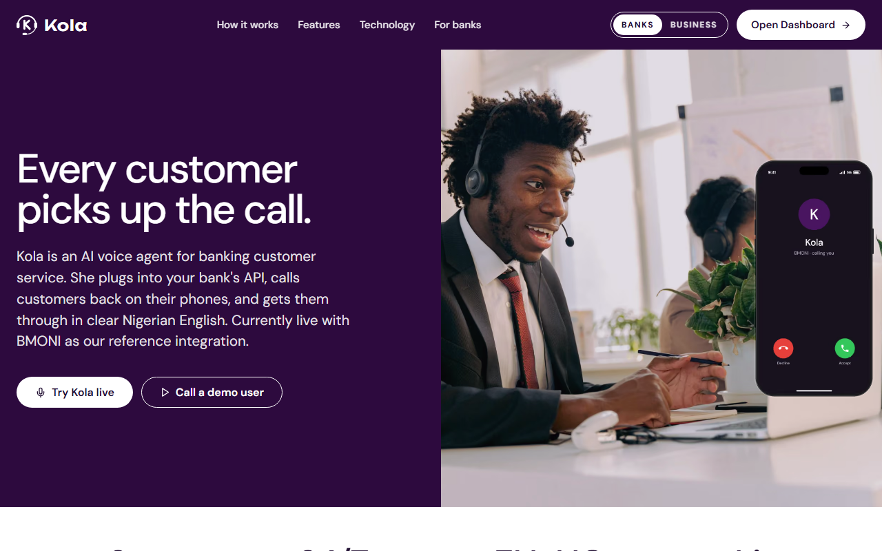 Kola for Banks: AI voice agent for bank customer service in Nigeria, by KOLAPPTECH LTD